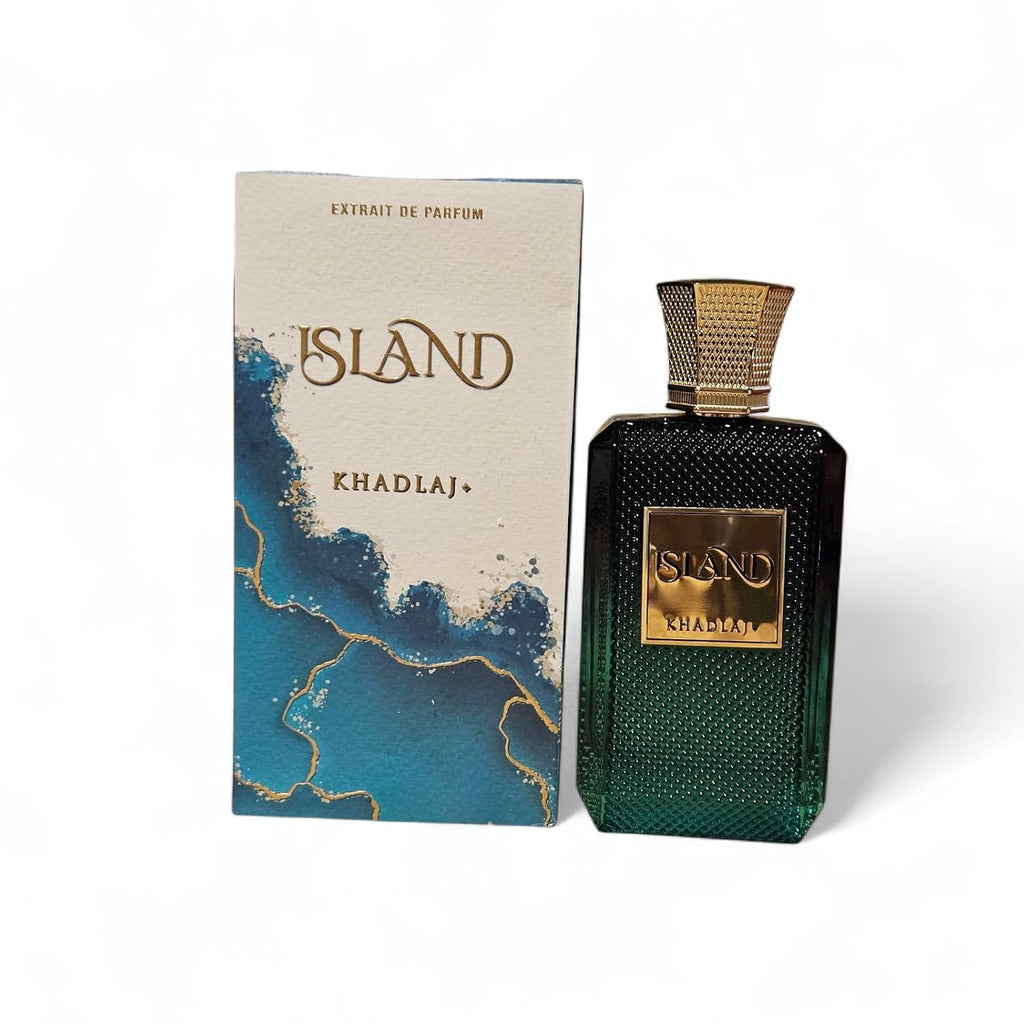 Khadlaj Island Extrait De Parfum, Luxury Fragrance In Emerald Green Glass Bottle With Gold Cap, Premium Middle Eastern Perfume