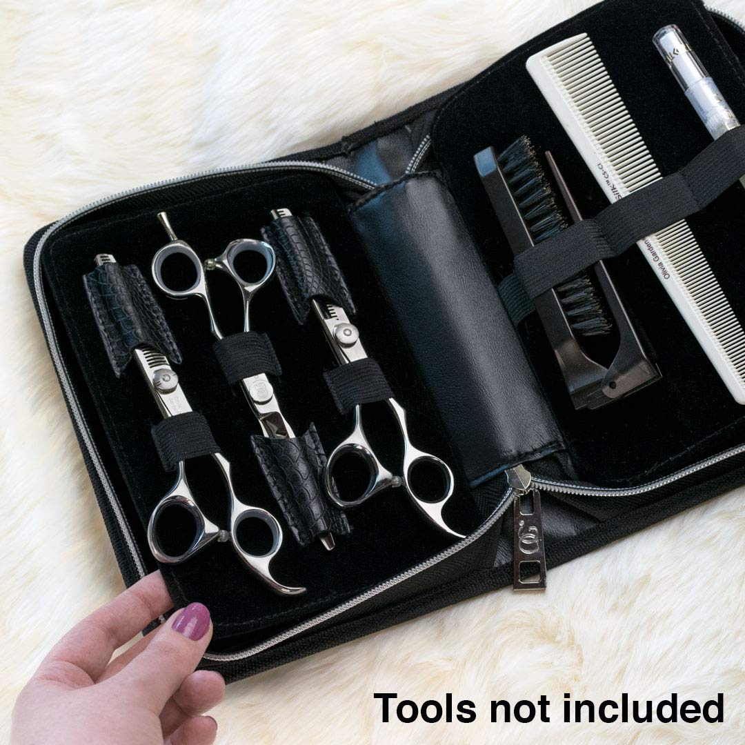 Olivia Garden Shear Case With Silkcutpro Shears - Hair Tool Organizer For Combs, Scissors, Barber Supplies - Holds 9 Shears - Professional Hairstylist Travel Bag