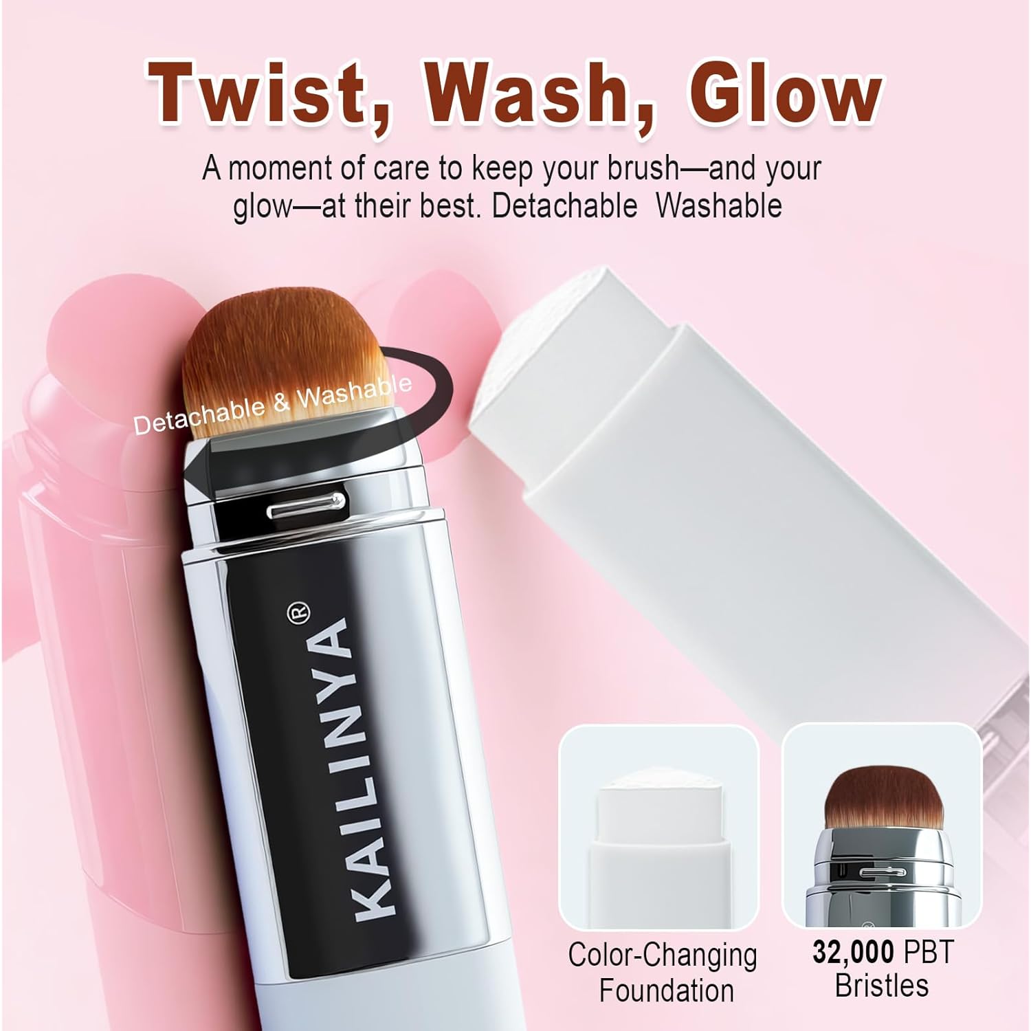 Korean Color Changing Foundation Stick with Brush for Lumine Skin, 2-in-1 Waterproof & Long-Lasting Hydrating Makeup, Dual-Ended Foundation & Concealer Stick, (202)
