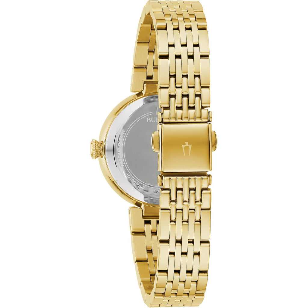 Bulova Ladies' Classic Crystal Stainless Steel 3-Hand Quartz Watch, White Mother-Of-Pearl Dial