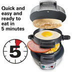 Hamilton Beach Breakfast Sandwich Maker with Egg Cooker Ring, Customize Ingredients, Perfect for English Muffins, Croissants, Mini Waffles, Perfect White Elephant Gifts, Silver (25475)