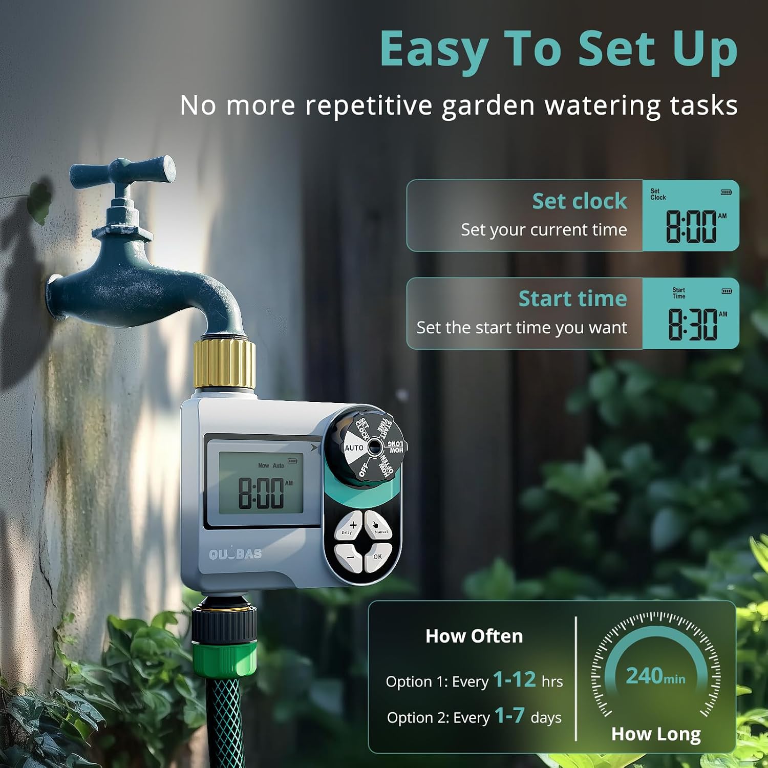 Brass Sprinkler Timer, Programmable Water Hose Timer For Garden Hose Faucet With Waterproof Hd Screen, Rain Delay/Manual/Automatic Irrigation Watering System For Garden, Lawn, Yard