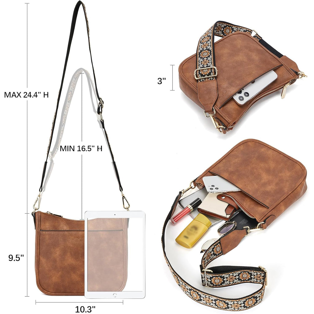 BOSTANTEN Crossbody Bags for Women Trendy Vegan Leather Hobo Purses Shoulder Handbags Wide Shoulder Strap