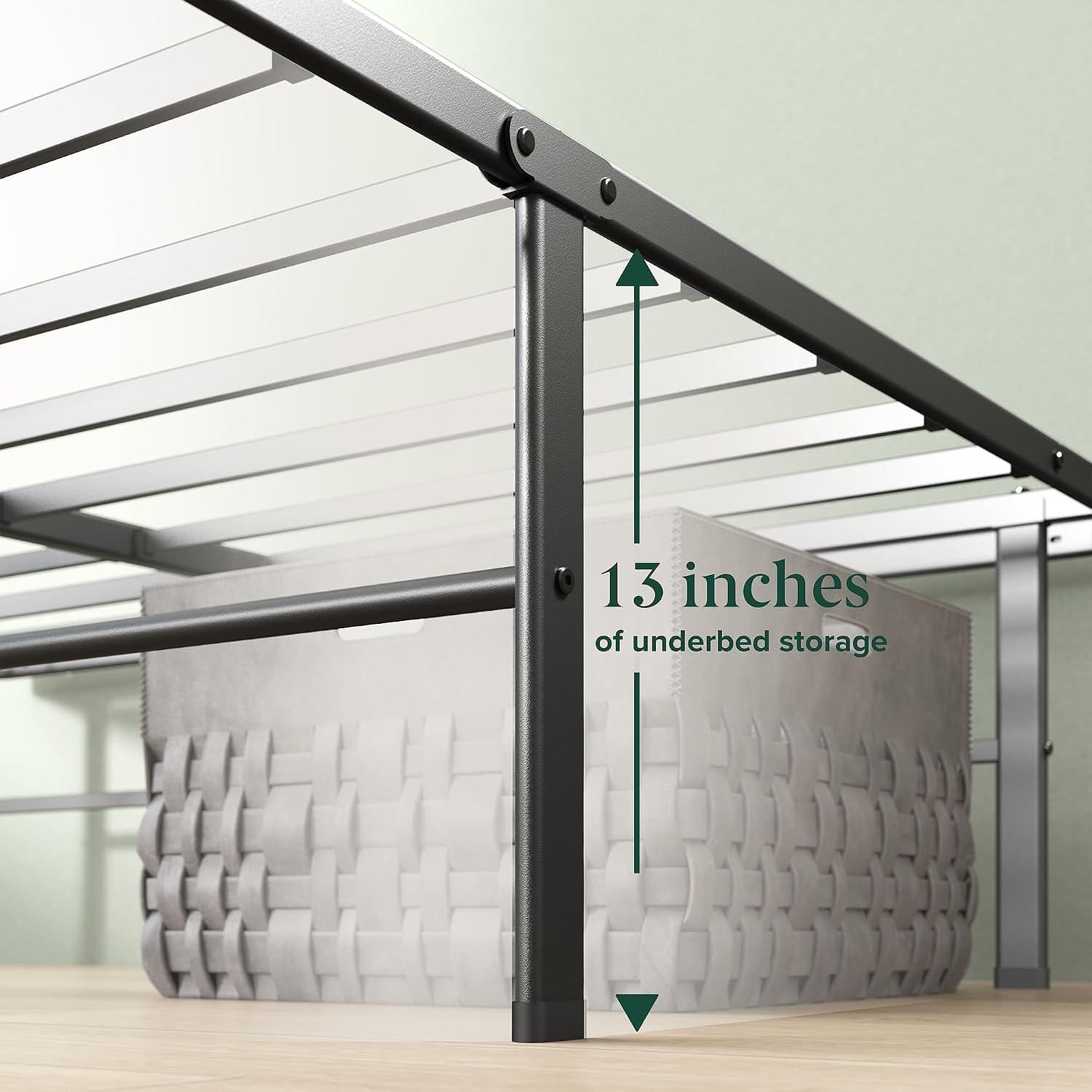 Zinus Rumi 14In Queen Metal Bed Frame, Quick Assembly Smartbase® Mattress Foundation, Heavy Duty Sturdy Steel With No Box Spring Needed, Eco-Friendly Packaging, Black