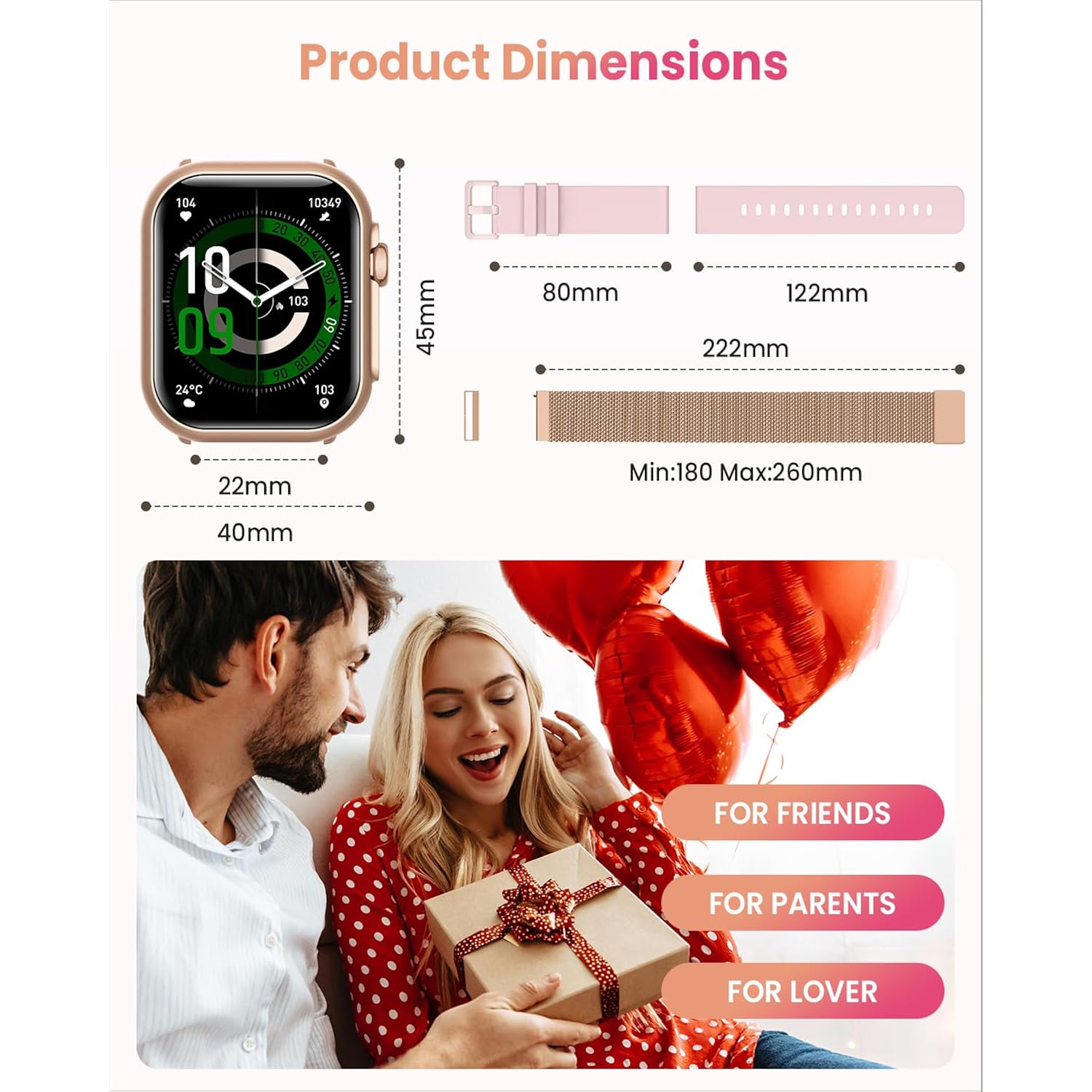 Smart Watch for Women Men Fitness: Smart Watch for iPhone&Android Bluetooth Call with SpO2 Sleep Heart Rate Monitor,IP68,Fitness Tracker with 120+Sport,Reloj Inteligente 30 Day+Battery Life, 2 Bands