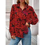 Women's Floral Blouses Dressy Casual V Neck Button Down Shirts Lantern Long Sleeve Boho Chiffon Spring Tops 2026