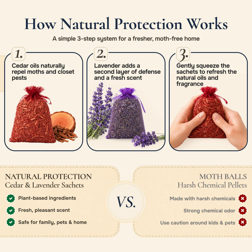 All-Natural Cedar And Lavender Sachet (20 Pack): 10 Lavender Sachets For Drawers And Closets, 10 Cedar Sachets, Moth Repellent For Clothes