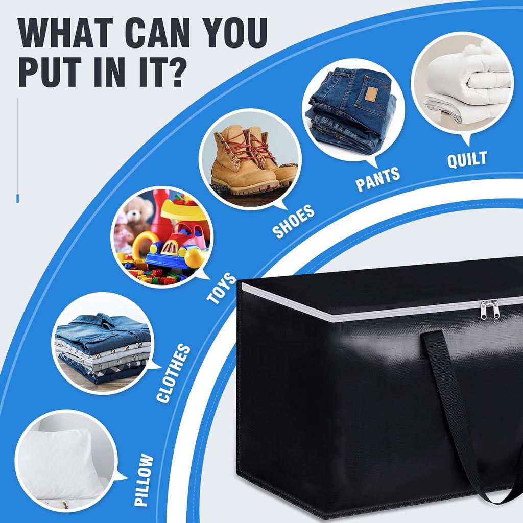 Collapsible Moving Bags - Heavy Duty Boxes With Zippers And Handles, Space Saving Packing Totes For Moving Supplies Storage (93L, 6-Pack, Black)