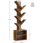 SUNMORY 6 Tier Tree Bookshelf, Small Bookcase with Storage Cabinet, Modern Tall Narrow Bookshelves Organizer, Floor Standing Book Shelf for Bedroom/Living Room/Home Office/Corner, Rustic Brown