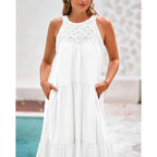 Btfbm Halter Summer Dresses For Women 2026 Casual Spring Hollow Out Sleeveless Boho Sundresses Beach Vacation Maxi Dress
