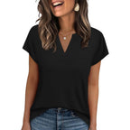 Wiholl Womens Summer Tops V Neck T Shirts Cap Sleeve Business Casual Outfits Loose Fit Beach Vacation Clothes Basic Tees