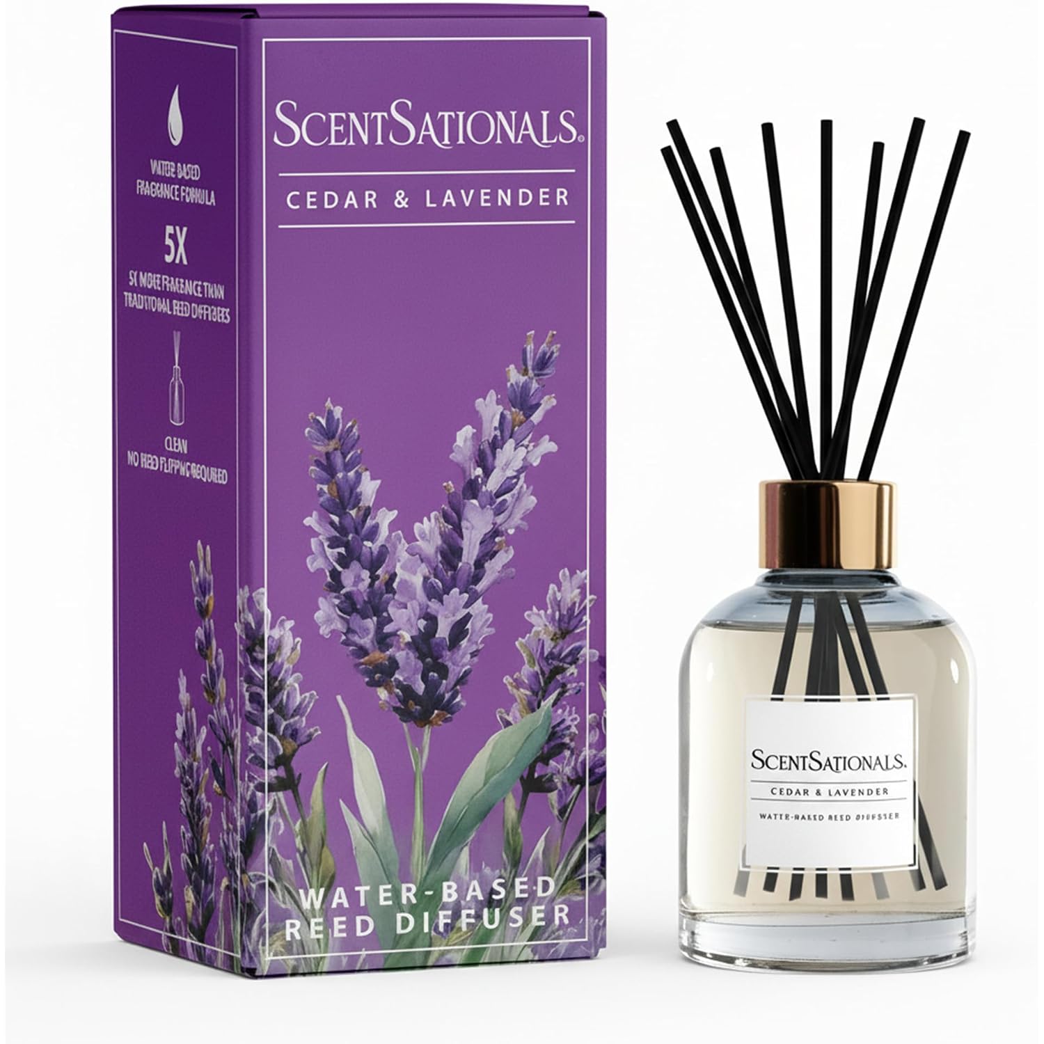 Scentsationals Water-Based Reed Diffuser - Cedar & Lavender - 5 Fl Oz Aromatherapy Reed Diffuser