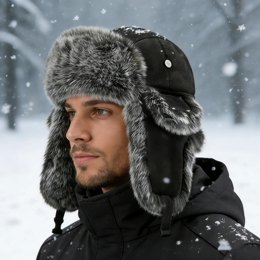 Winter Trooper Trapper Hat Faux Fur Russian Cossack Ushanka Hat with Earflaps Fuzzy Hunting Ski Snow Cap Unisex