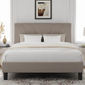 Novilla King Size Bed Frame With Adjustable Headboard Platform King Bed Frame Linen Fabric Upholstered Headboard, No Box Spring Needed, Noise-Free, Wooden Slats Support, Easy Assembly, Beige