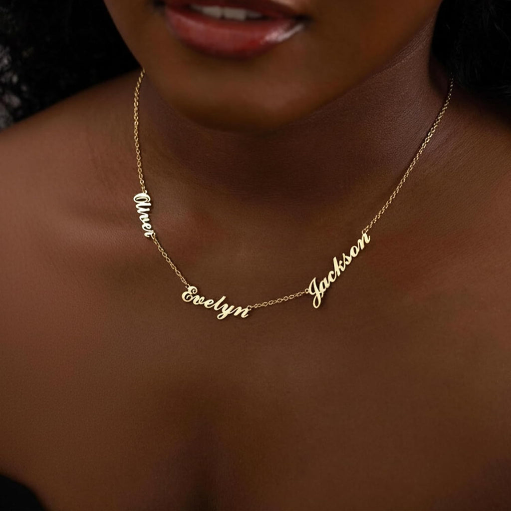 Elemtansy Mothers Day Custom Name Necklace for Women, Multiple Name Personalized 18K Gold Plated Handmade Family Necklace, Customized Jewelry Birthday Gift for Mom