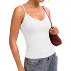 Womens Lace Tank Tops Ribbed V Neck Adjustable Spaghetti Straps Sleeveless Shirts Y2K Fitted Summer Basic Cami Tops