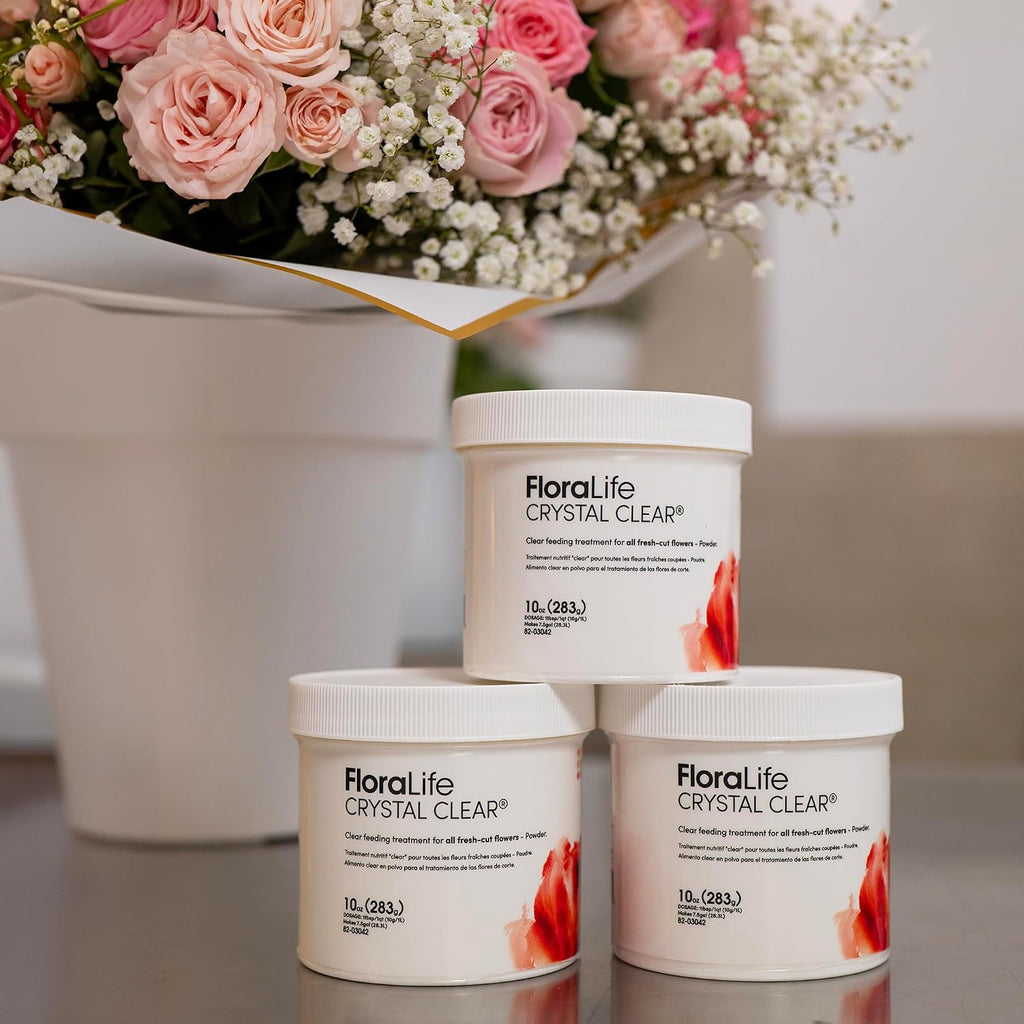 Floralife Crystal Clear - Flower Food Powder For Fresh-Cut Flowers, Vases & Floral Foam - 10 Oz