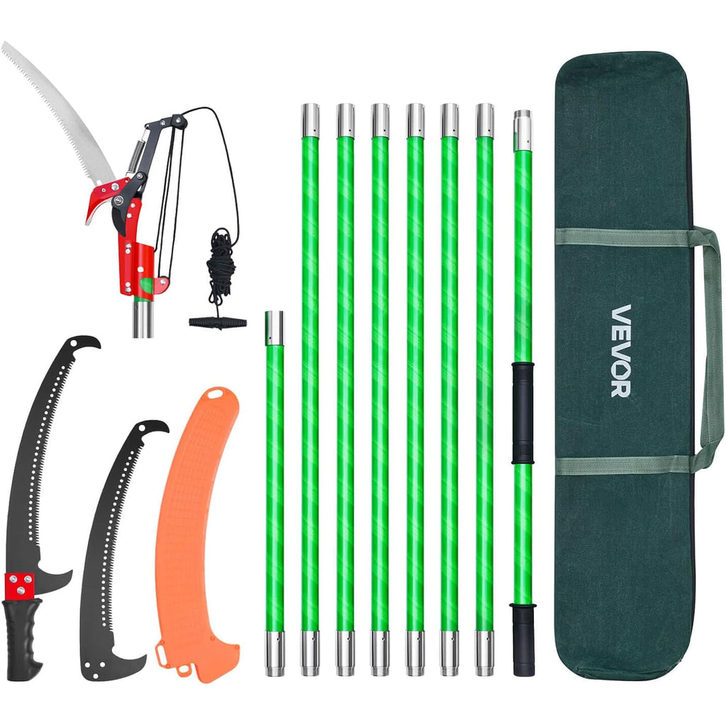 Vevor Manual Pole Saw, 3.87-27 Ft Extendable Pole Tree Pruner With Scissors, Sharp 65Mn Steel Blade, Lightweight Fiberglass Handle Pole, For High Branch Trimming, Pruning Tool For Palms And Shrubs
