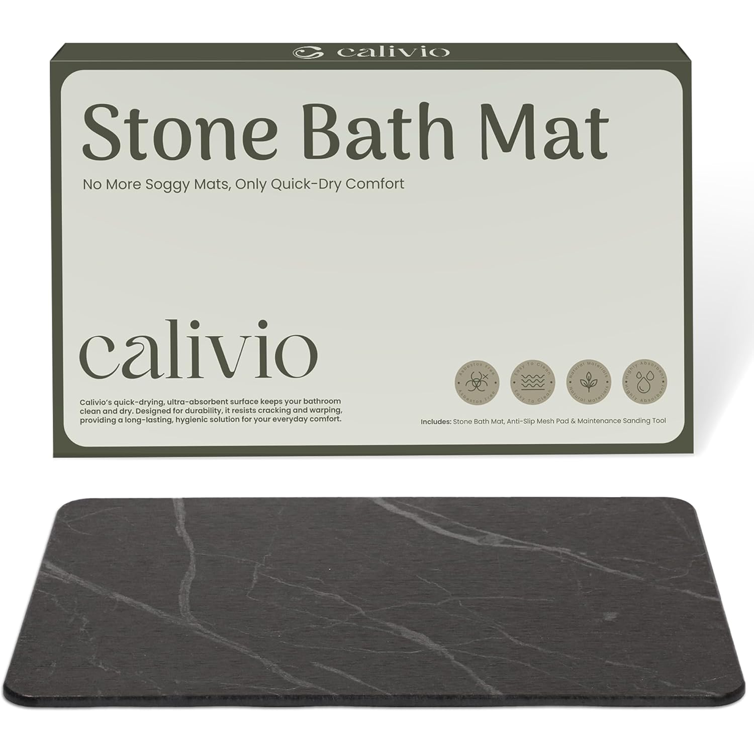 Quick Dry Shower Stone Bath Mat, Super Absorbent & Non-Slip 24 x 16 Inch Diatomaceous Earth Mat, Durable & Easy to Clean Diatomite Bath Mat for Bathroom Floor/Kitchen (Charcoal)