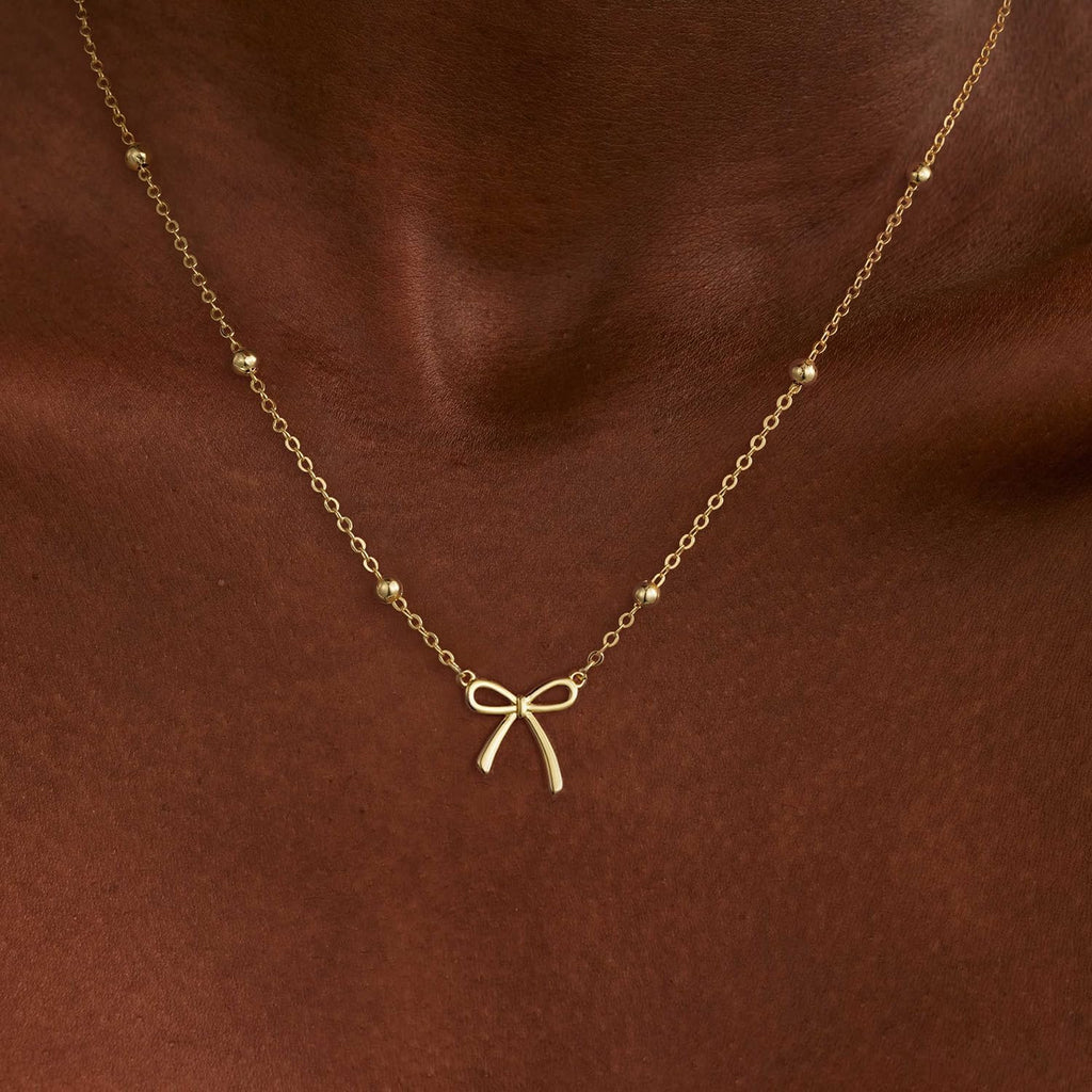 Thaivor Mothers Day Gifts - Necklace for Women Dainty Bow Necklace 14K Gold Plated Cute Choker Small Pendant Charm Necklaces Teen Gift Trendy Stuff Personalized Jewelry Gifts