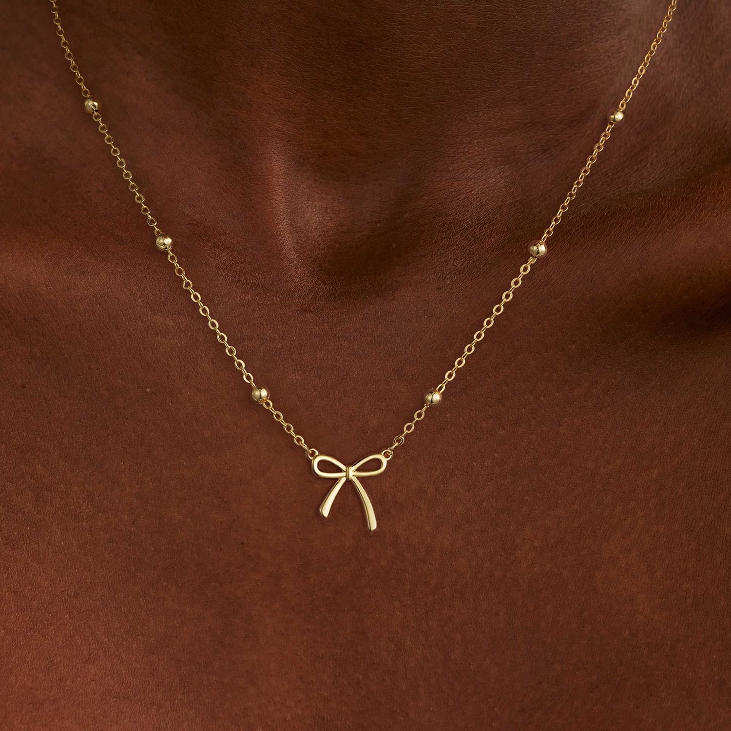 Thaivor Mothers Day Gifts - Necklace for Women Dainty Bow Necklace 14K Gold Plated Cute Choker Small Pendant Charm Necklaces Teen Gift Trendy Stuff Personalized Jewelry Gifts