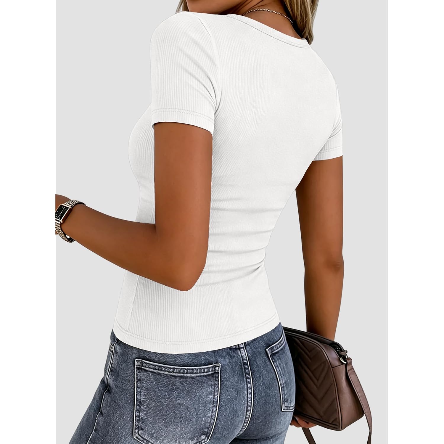 Zeagoo Women Short Sleeve Tops Crewneck Ribbed Knit Fitted Tshirts Dressy Casual Basic Tee 2026 Summer Clothes