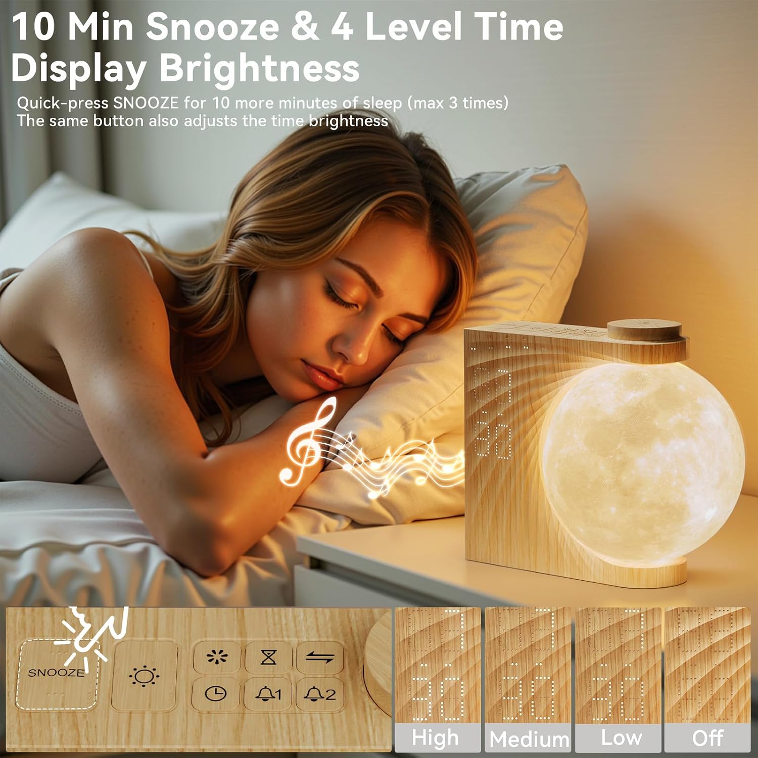 Sunrise Alarm Clocks For Heavy Sleepers,Night Lamp Clocks For Bedrooms With Moon Light,10 Light Effects,30/60/90 Timer,10 Sleep Nature Sounds,15 Ringtones,12 Volume Control With Snooze Function