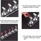 Blulu 2 Sets Nail Stand Press on Nail Holder Magnetic Fake Nails Holder Acrylic Nails Display Practice for Painting Art for False Fingernail Manicure Tool Home DIY Salon Supplies(Silver)