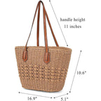 Women's Straw Shoulder Bag Large Rattan Woven Totes Summer Travel Beach Handbag Handmade Top Handle Purse