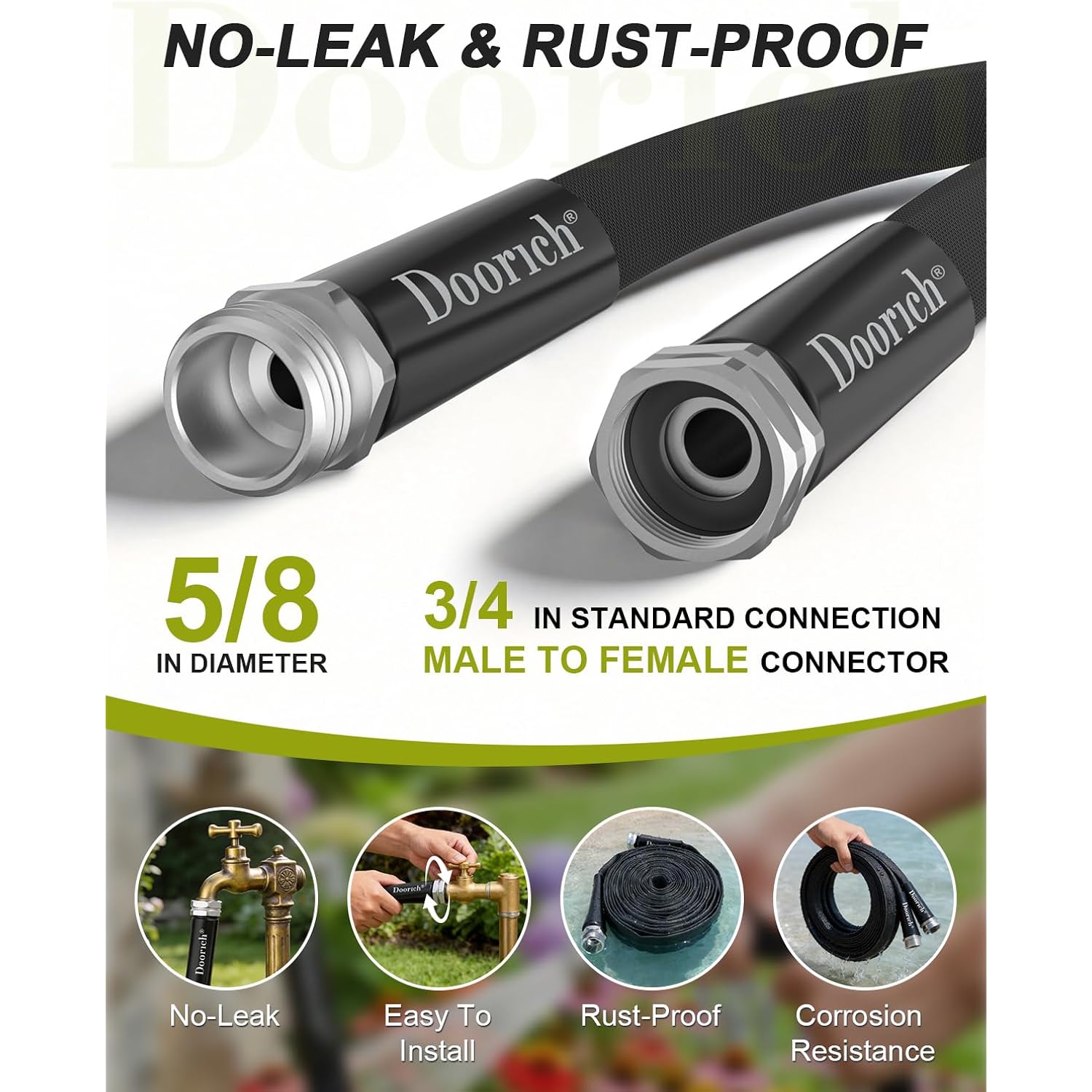 Garden Hose, Lightweight, Ultra Flexible, Durable, Kink-Free Water Hose - Made Of Tpu, Drinking Water Safe Material, Non-Shrinking, Easy To Store, All-Weather, Black (50 Ft)