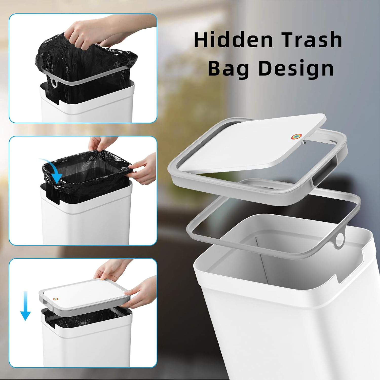 2 Pack Bathroom Trash Can With Lid, 3.6Gal + 2.5Gal Small Garbage Can Set With Pop-Up Lid, Slim Trash Bin Waste Basket For Toilet, Office, Bedroom, Living Room (White)