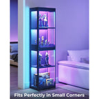 Aodk Display Cabinet With Glass Doors, Glass Display Case With Rgb Led Light, Corner Display Shelf For Collectibles, Black Curio Cabinet For Showcase, Bookcase