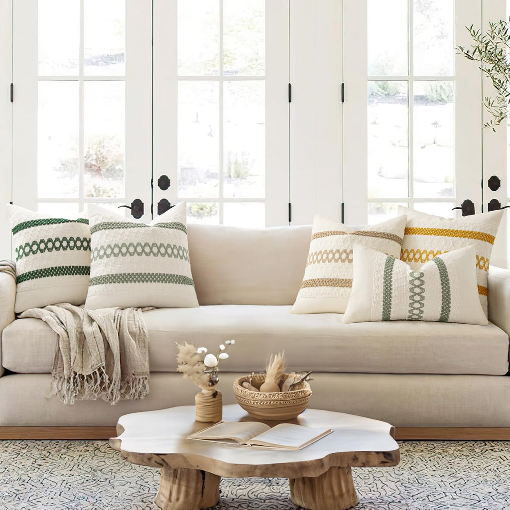 Miulee Set Of 2 Sage Green Boho Decorative Pillow Covers 18X18 Inch | Farmhouse Couch Throw Pillows Modern Summer Cotton Cushion Covers Macrame Woven Spring Decor For Bed Sofa Chair