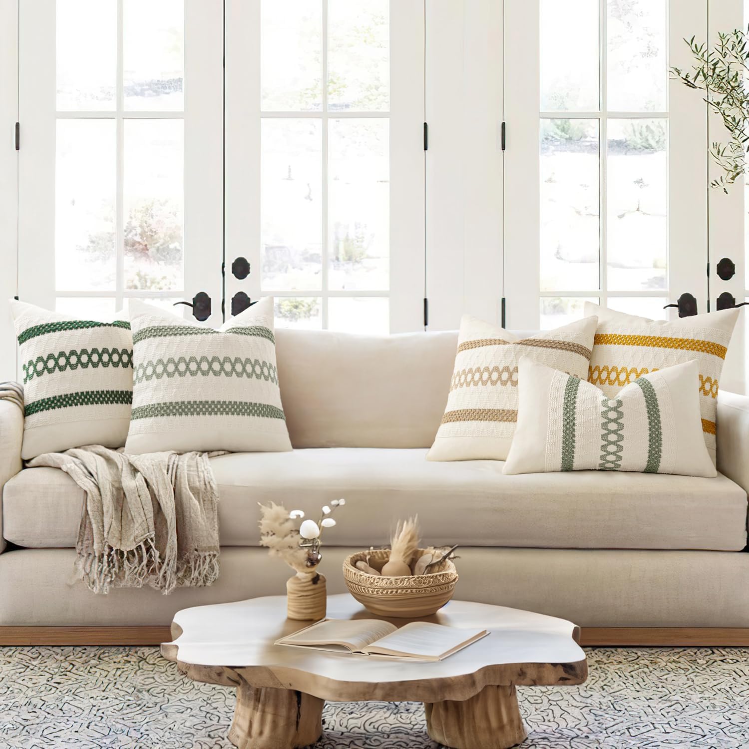 Miulee Set Of 2 Sage Green Boho Decorative Pillow Covers 18X18 Inch | Farmhouse Couch Throw Pillows Modern Summer Cotton Cushion Covers Macrame Woven Spring Decor For Bed Sofa Chair