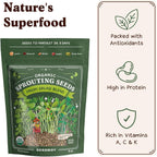 Organic Non-Gmo Sprouting Seeds, Fresh Salad Blend - Usa Grown Microgreens Mix With Alfalfa, Broccoli, Radish, Mung Bean & Lentil - 8 Oz Bag Makes 8 Quarts / 32 Servings (Salad Blend)