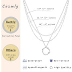 Cuzmly Layered Silver Necklaces for Women, Sterling Silver Stackable Stack Choker Necklaces for Women Trendy Layering Circle Pendant Chain Necklace Set Jewelry for Women
