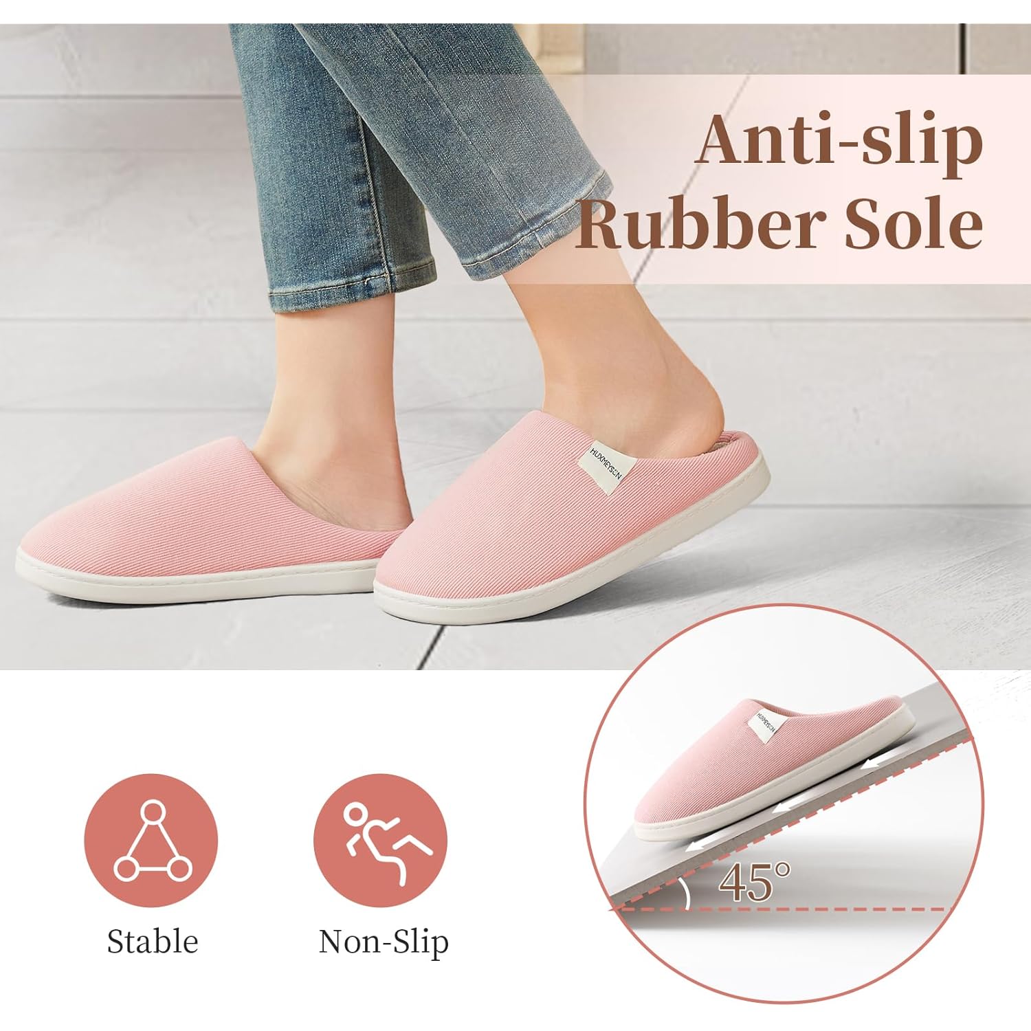 HUXMEYSON Slippers for Women, Womens Slippers Indoor Outdoor with Memory Foam, Cozy & Warm House Slippers for Woman with Anti-Slip Rubber Sole