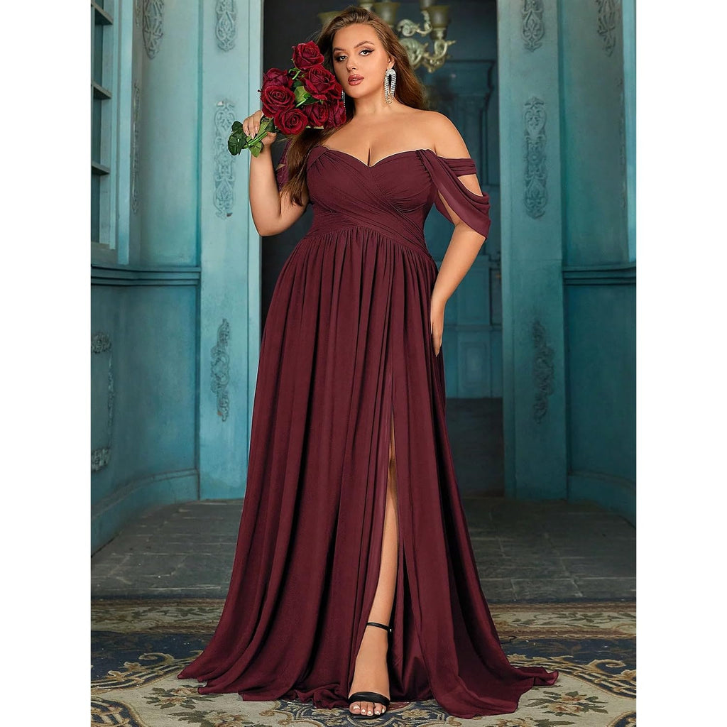 Women'S Daily Plus Size Dresses A Line Chiffon Wedding Guest Bridesmaid Maxi Dress Prom Evening Party Cocktail Gown