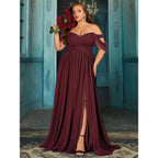 Women'S Daily Plus Size Dresses A Line Chiffon Wedding Guest Bridesmaid Maxi Dress Prom Evening Party Cocktail Gown