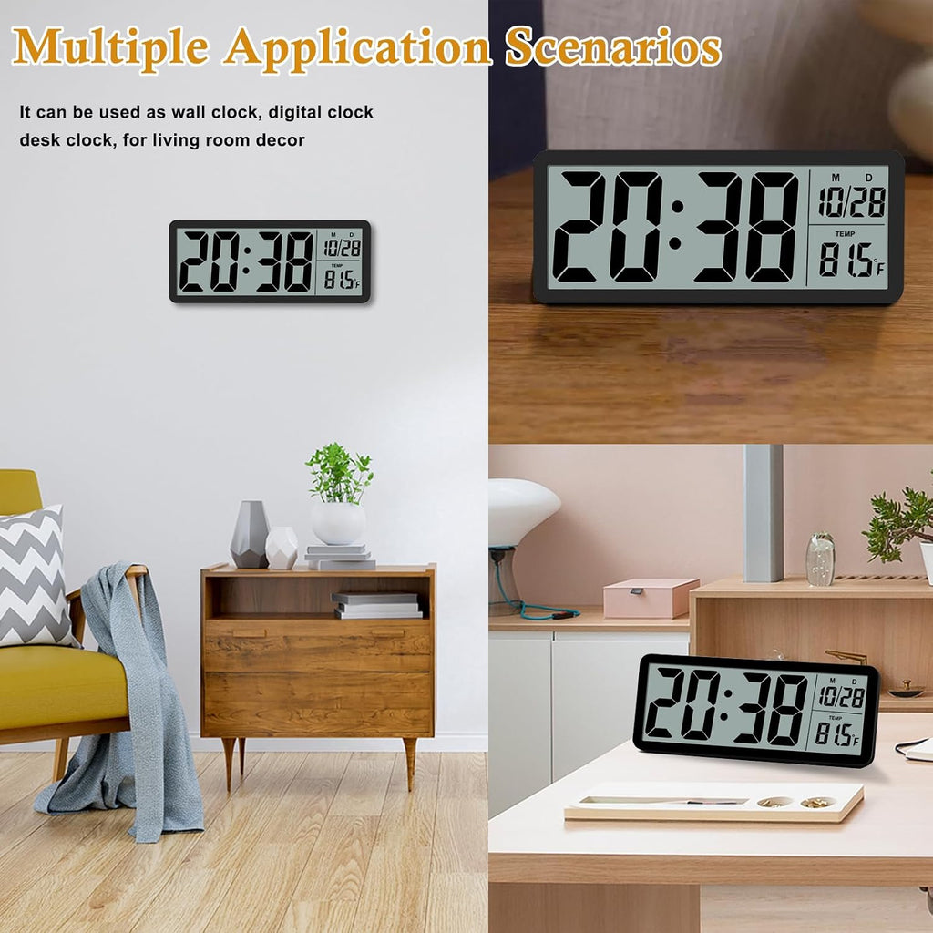Digital Lcd Wall Clock Easy To Set, 8.5 Inch Lcd Screen With Time/Date/Temperature Display,Simple Digital Desk Clock With 12/24H For Bedroom Living Room Office Décor