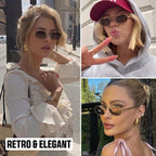 mosanana Trendy Oval Sunglasses for Women Retro Small 90s Metal Style MS52588 C2 Gold/Brown