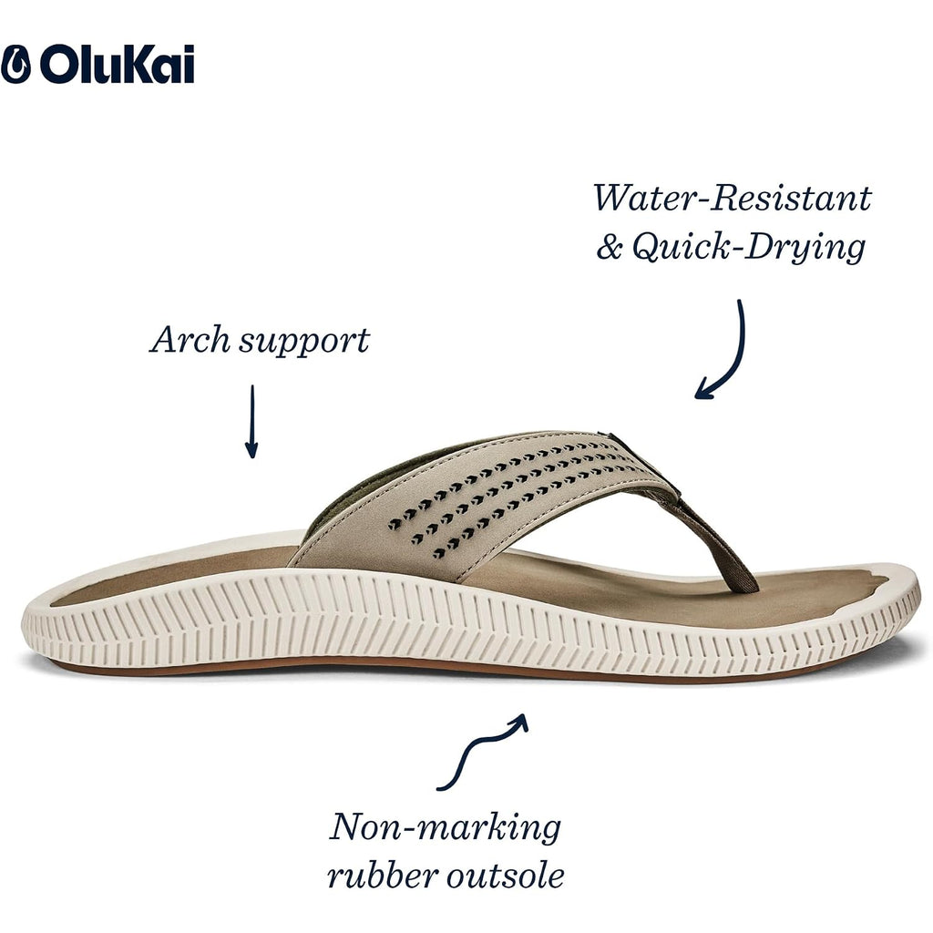 Olukai Ulele Men'S Beach Sandals, Water Resistant Flip Flops, Arch Support & Comfort Fit, Lightweight & Durable, Enhanced Grip & Traction