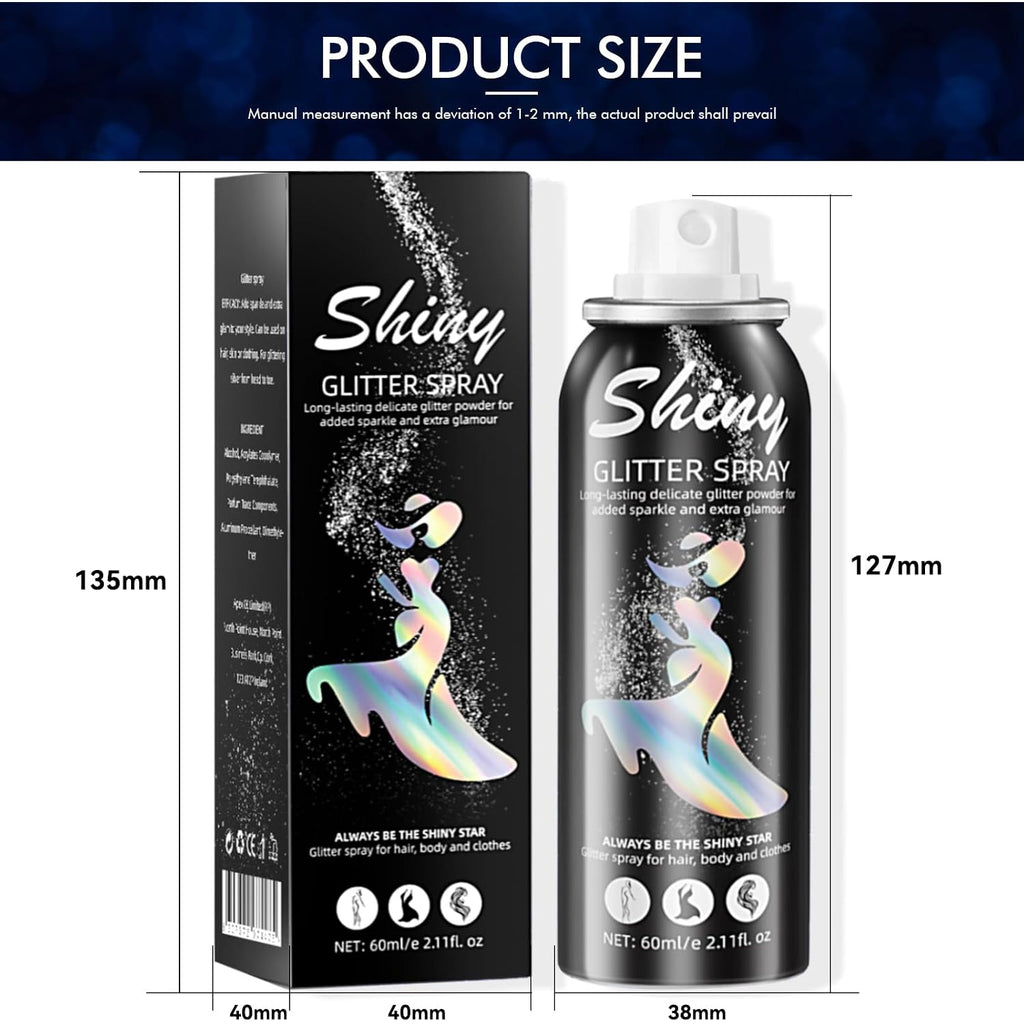 Body Glitter, Body Glitter Spray, Glitter Spray For Hair And Body, Long-Lasting And Quick-Drying Silver Glitter Hairspray Suitable For Stage, Festival Rave And Makeup Prom (2.11 Fl Oz)