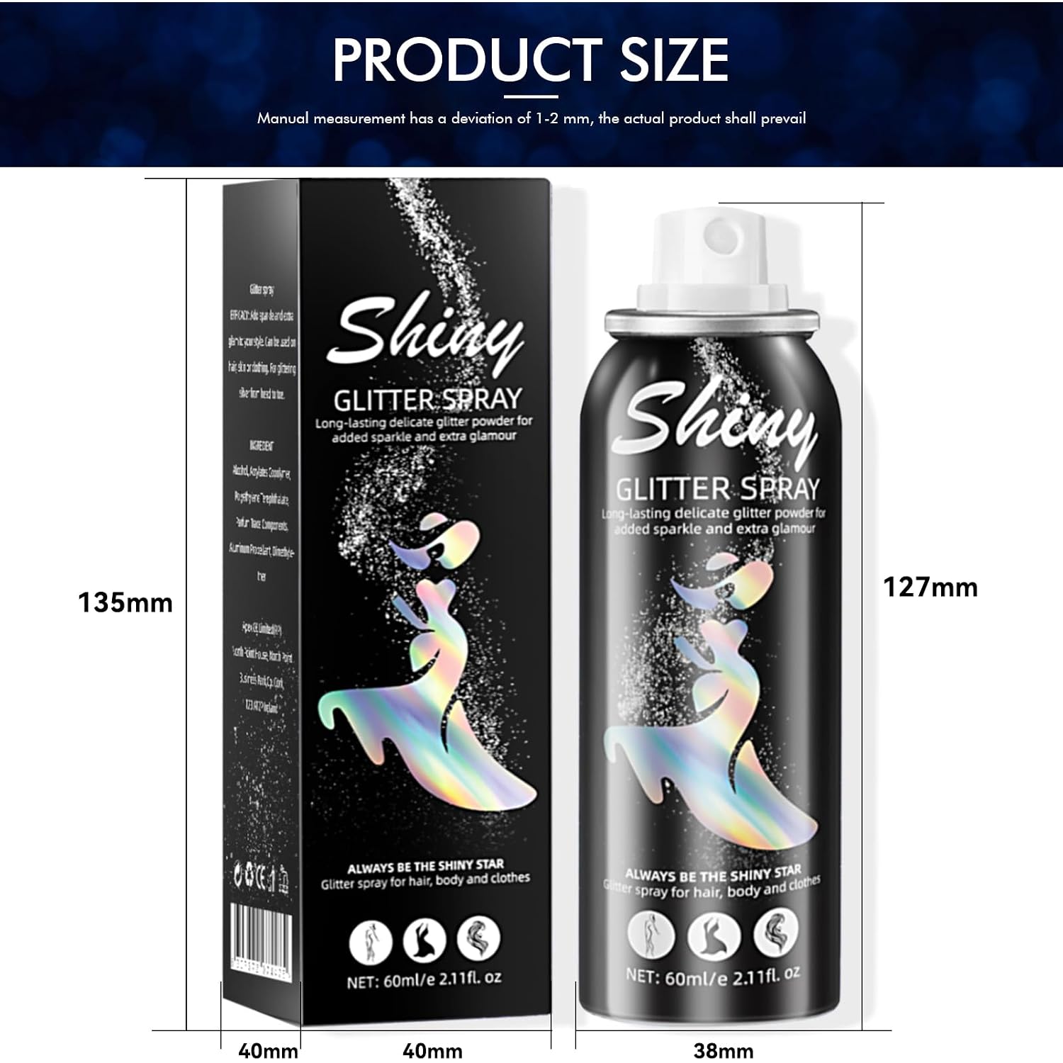 Body Glitter, Body Glitter Spray, Glitter Spray For Hair And Body, Long-Lasting And Quick-Drying Silver Glitter Hairspray Suitable For Stage, Festival Rave And Makeup Prom (2.11 Fl Oz)