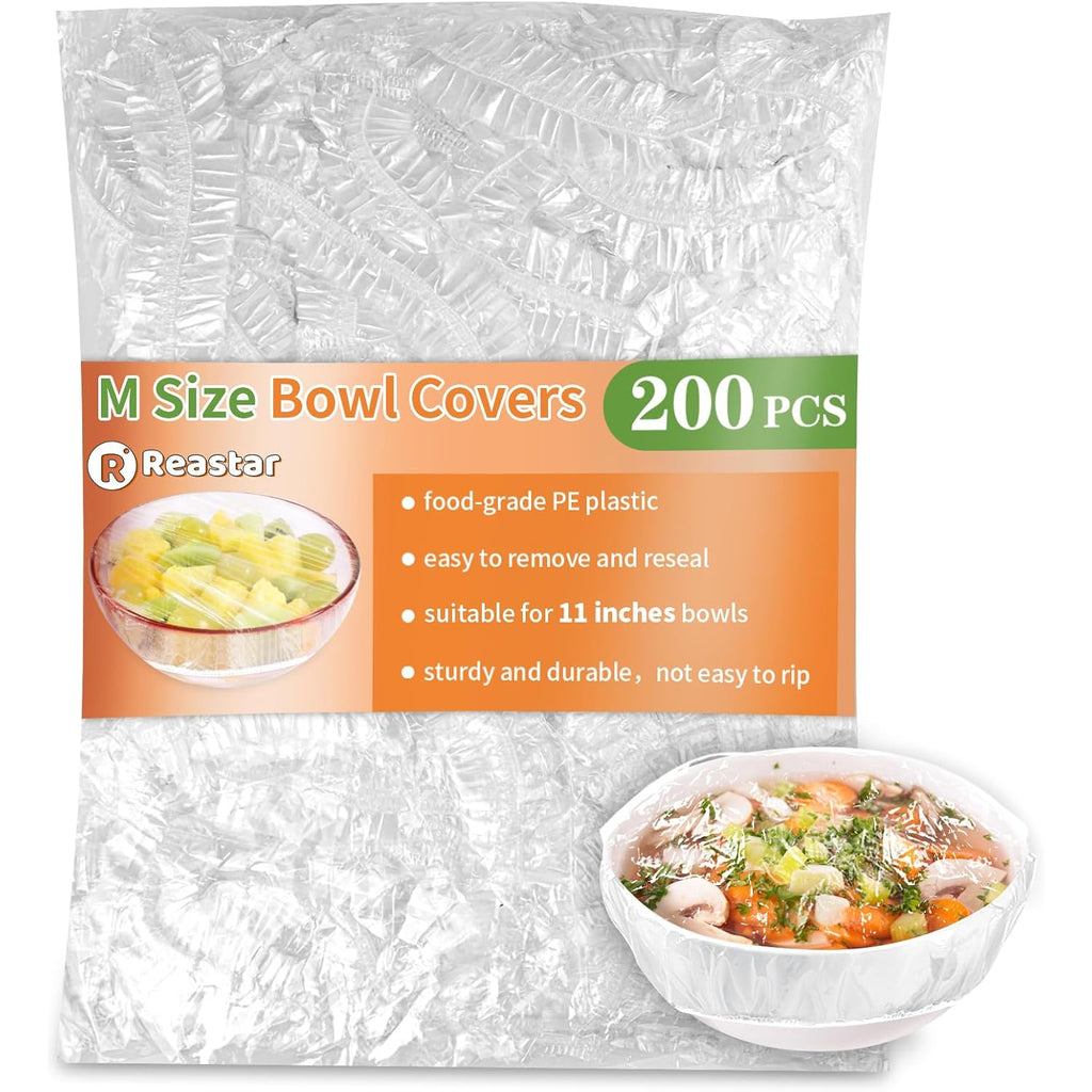 200 Pcs Bowl Covers for Bread Proofing, Plastic Shower Caps for Sourdough Bread, Food Covers Stretch Reusable Elastic, Keep Food Fresh and Dust Away