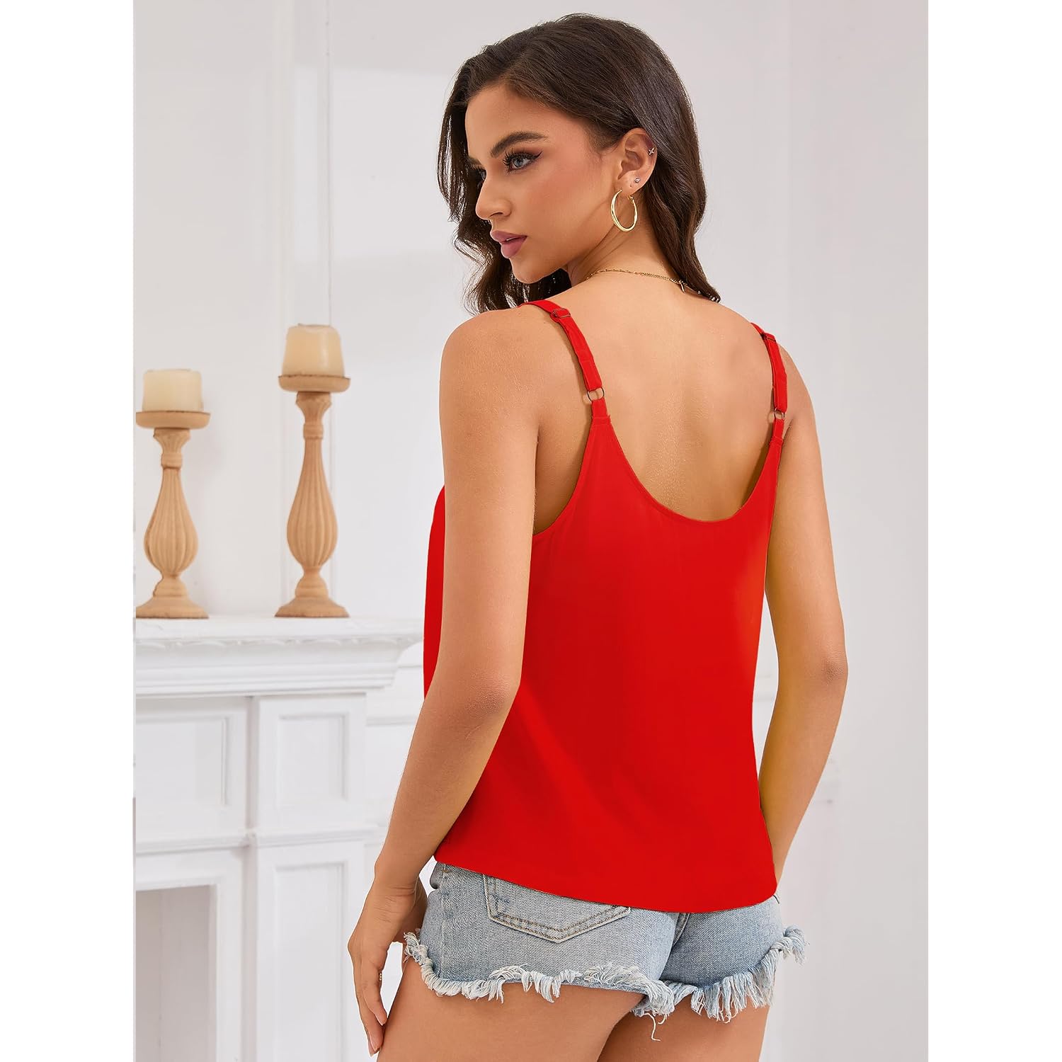 Women'S Tank Tops Spaghetti Strap Sleeveless Flowy Loose Camisole Button Summer Casual Cami Shirts