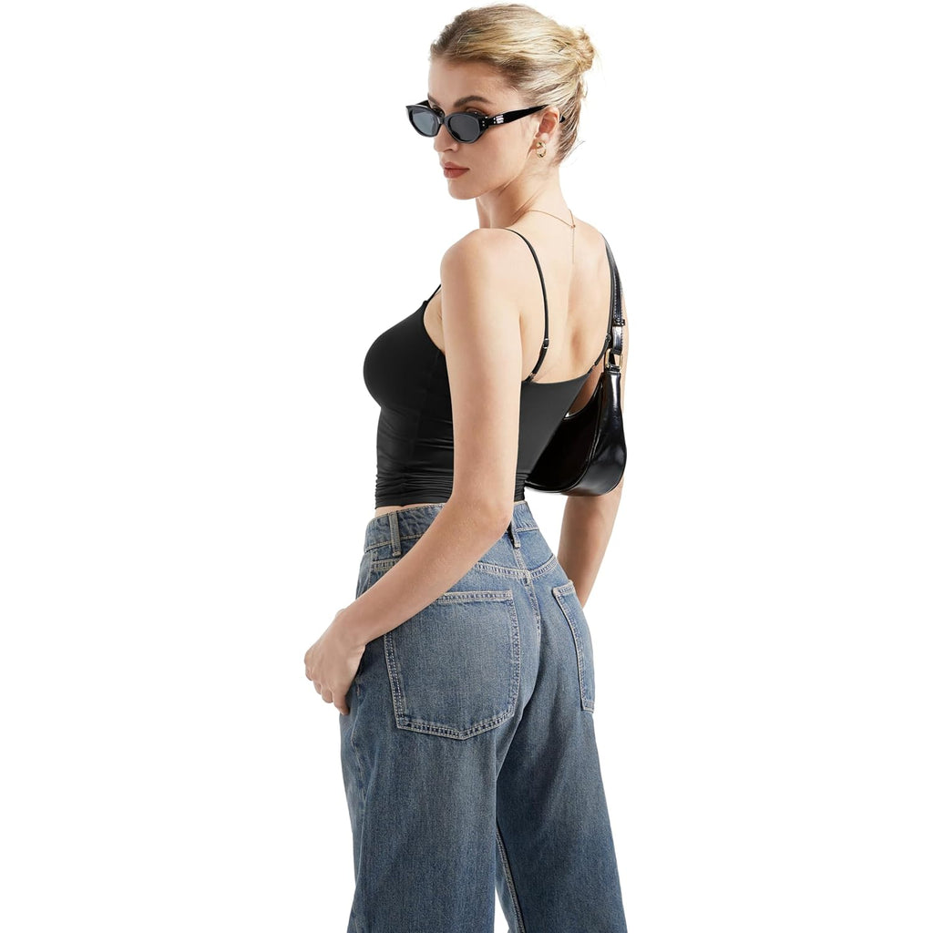 Women Double Line Square Neck Tank Top Summer Y2K Going Out Basic Cami Shirt