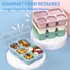Bento Box Adult Lunch Box - 4 Pack, 5 - Compartment Meal Prep Container for Kids, Reusable Food Storage Snack Containers - Stackable for School, Work, and Travel (Wheat(Green/Blue/Pink/Beige))