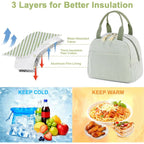 Bluboon Lunch Box For Women Cute Lunch Bag Reusable Insulated Lunch Bags Large Capacity Lunchbox Cooler For Work Picnic Or Travel Gifts (A Sage Green White Stripes, 10 X 7.5 X 8 Inches)