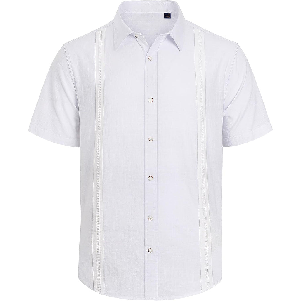 Mens Linen Shirts Short Sleeve Button Down Shirt Casual Cuban Guayabera Lightweight Summer Beach Solid Tops